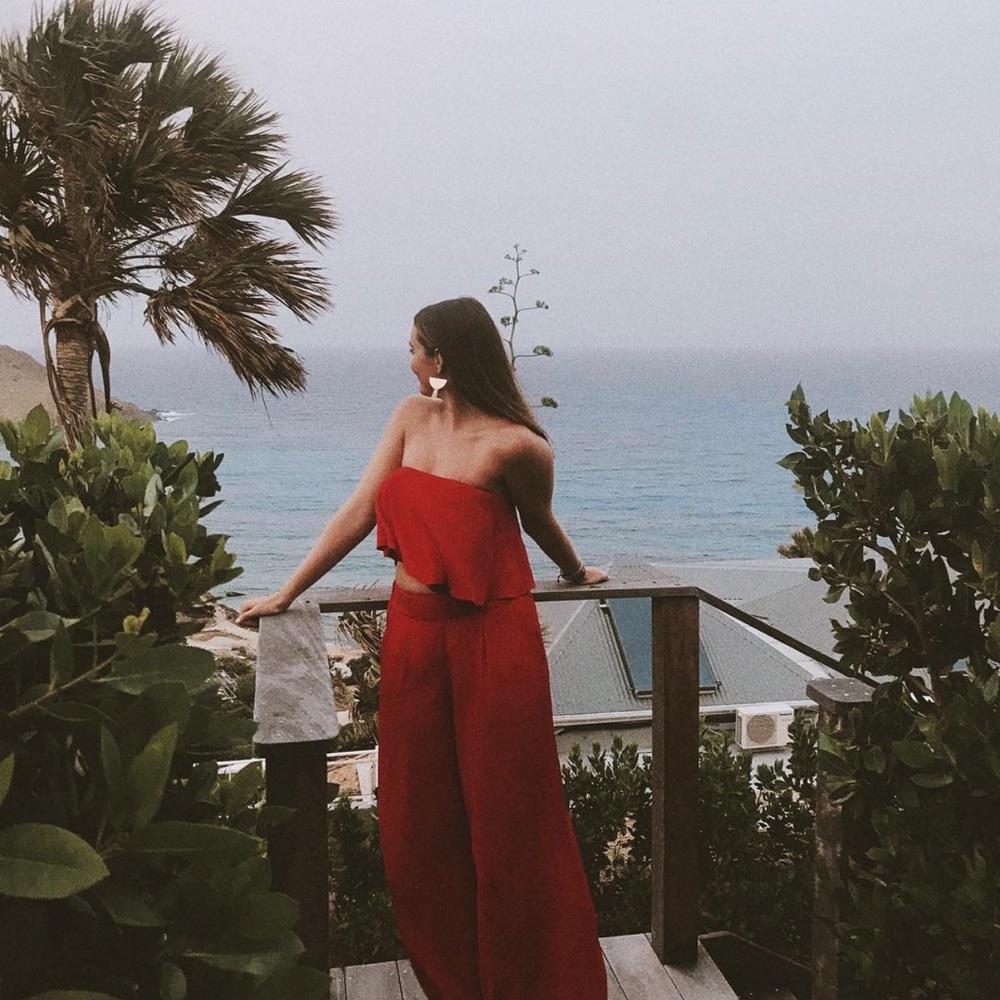 Free People Strapless Red Jumpsuit